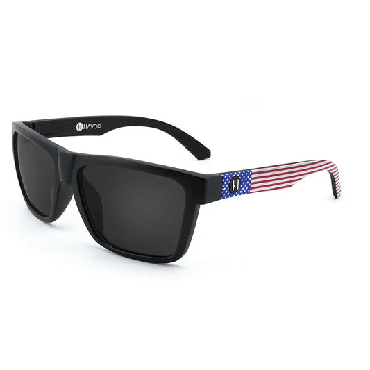 Sunglasses Atlas Havoc Z87.1 polarized UV400; black frame with USA flag temple design on Tampa Home & Garden Store