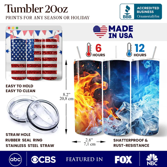 Tumbler 20oz American flag design personalized with lid stainless steel OrnamentallyYou on Tampa Home & Garden Store