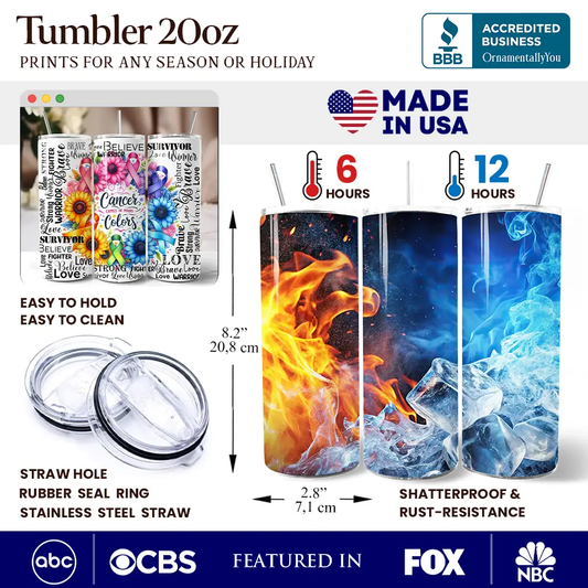 Cancer Colors Awareness 20oz tumbler with straw by OrnamentallyYou; flame ice wrap tumblers, 3pc on Tampa Home & Garden Store