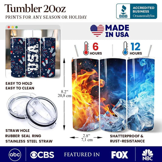 Personalized 20oz Fireworks USA Tumbler With Lid