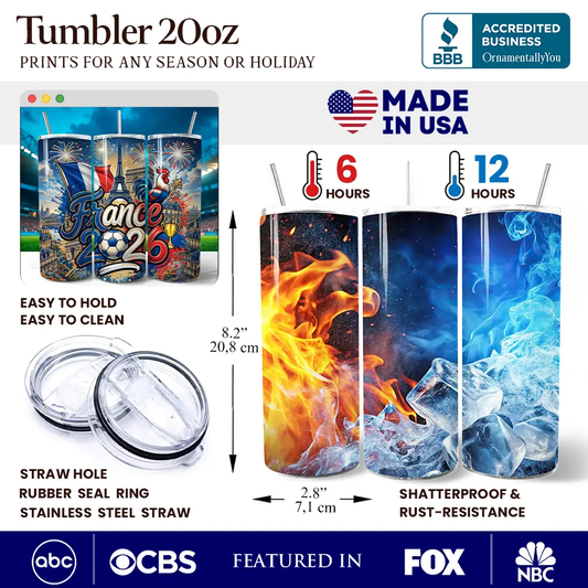 France 2026 Soccer Cup 20oz Tumbler with Lid featuring Allez les Bleus wrap and stainless steel straw OrnamentallyYou on Tampa Home & Garden Store