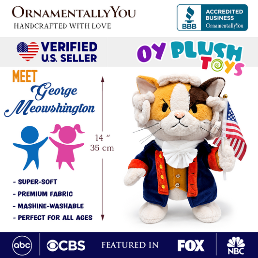 Funny George Washington Cat Plush And A Flag