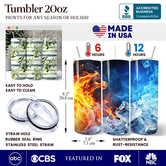 Olive Branch 20oz Tumbler; OrnamentallyYou stainless steel with olive wrap and lid, 3 shown on Tampa Home & Garden Store