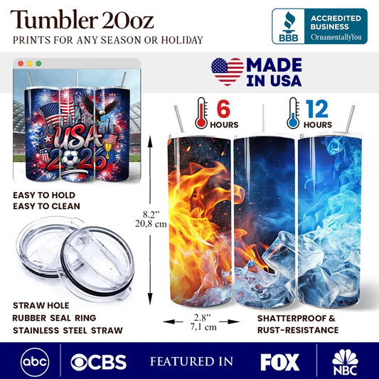 Tumbler USA 2026 Soccer Cup with lid and straw, patriotic fire ice design OrnamentallyYou on Tampa Home & Garden Store