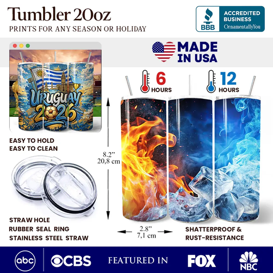 Uruguay 2026 Soccer Tumbler with Lid and Straw 20oz stainless steel 3-pack OrnamentallyYou on Tampa Home & Garden Store