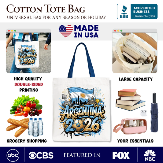 Argentina 2026 Soccer Cup tote bag design; cotton tote OrnamentallyYou on Tampa Home & Garden Store