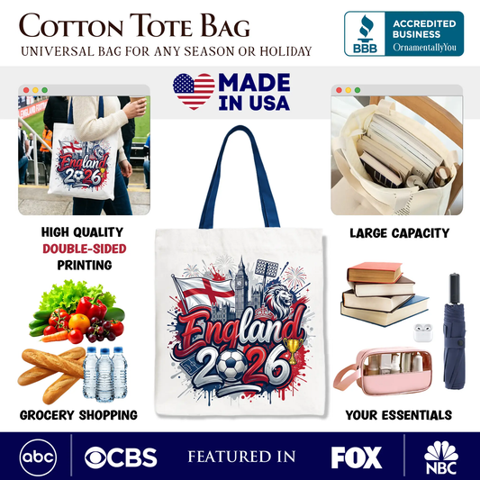 Tote Bag England 2026 Soccer Cup Gift by OrnamentallyYou tote with England 2026 graphic on Tampa Home & Garden Store