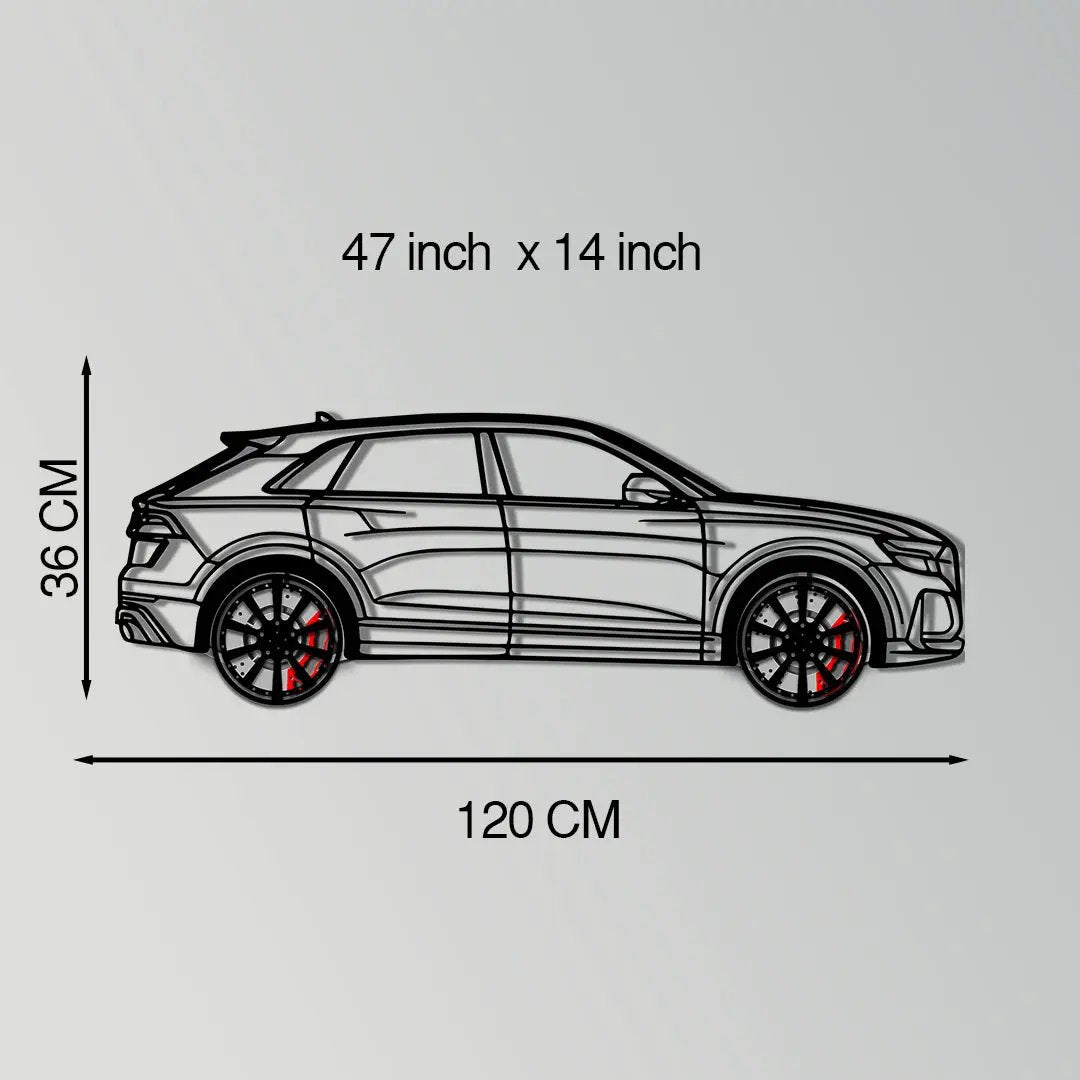 Metal wall art Audi Q8 silhouette with rotating wheels by Enova Art on Tampa Home & Garden Store