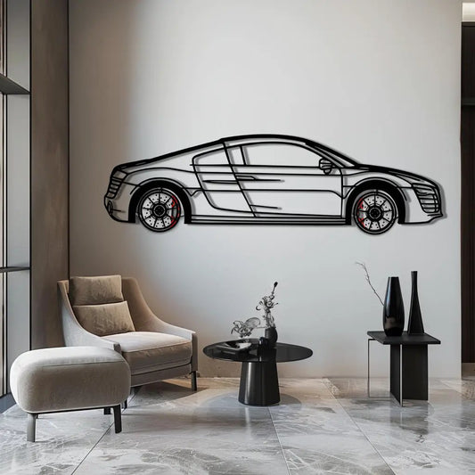 Audi R8 Metal Car Wall Art with Rotating Wheels - Exotic Supercar Silhouette Decor - Interactive Automotive Wall Art KAFMEKA096 - Tampa Home & Garden Store