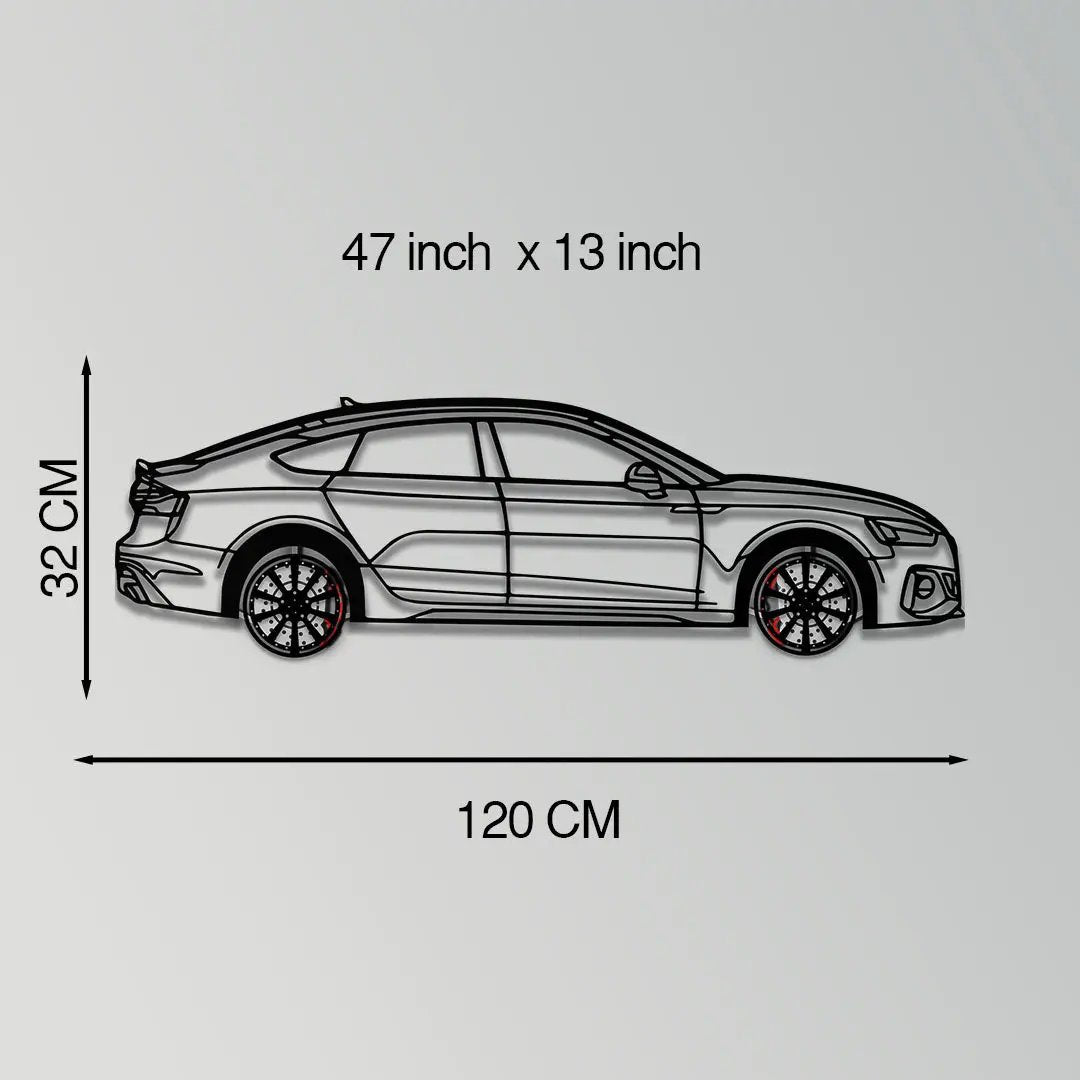 Audi RS5 metal wall art in black line art with red brake calipers on Tampa Home & Garden Store