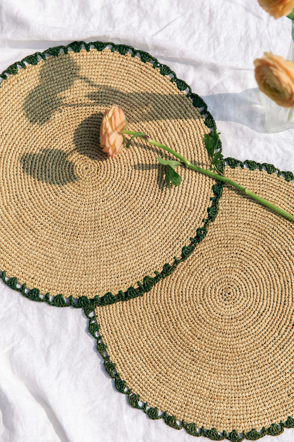 Aura Green edge placemat, Woven raffia tabletop - Tampa Home & Garden Store