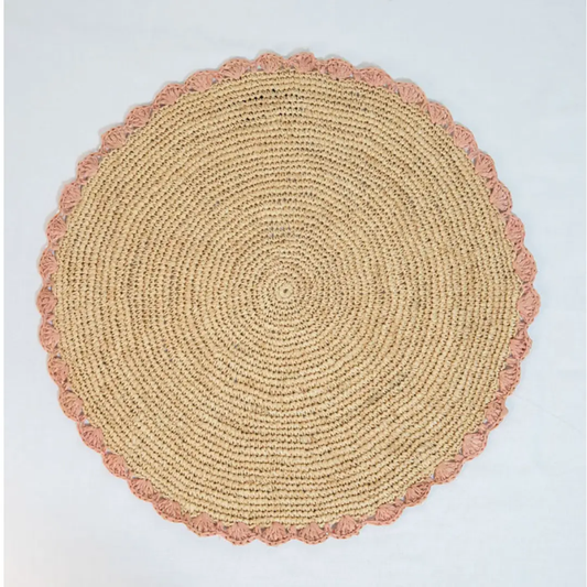 Aura Pink edge placemat, Woven raffia tabletop - Tampa Home & Garden Store