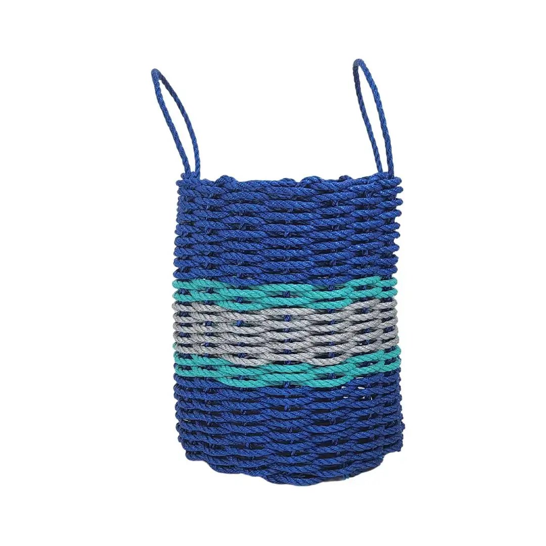 Maine Lobster Rope Storage Basket blue gray teal handmade by Little Salty Rope on Tampa Home & Garden Store
