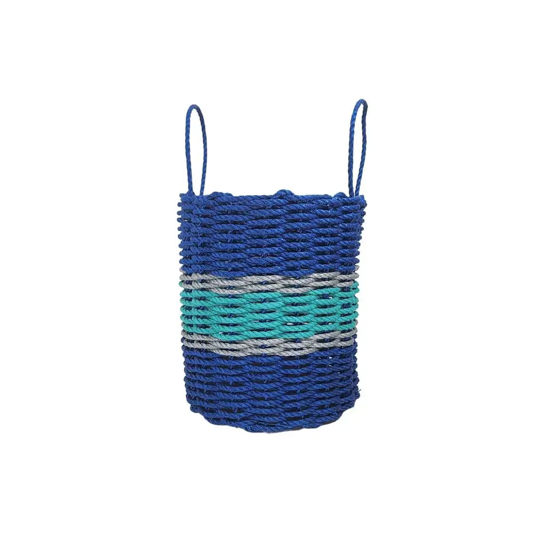 Lobster Rope Basket Blue Teal Gray Accents with two handles woven rope storage on Tampa Home & Garden Store