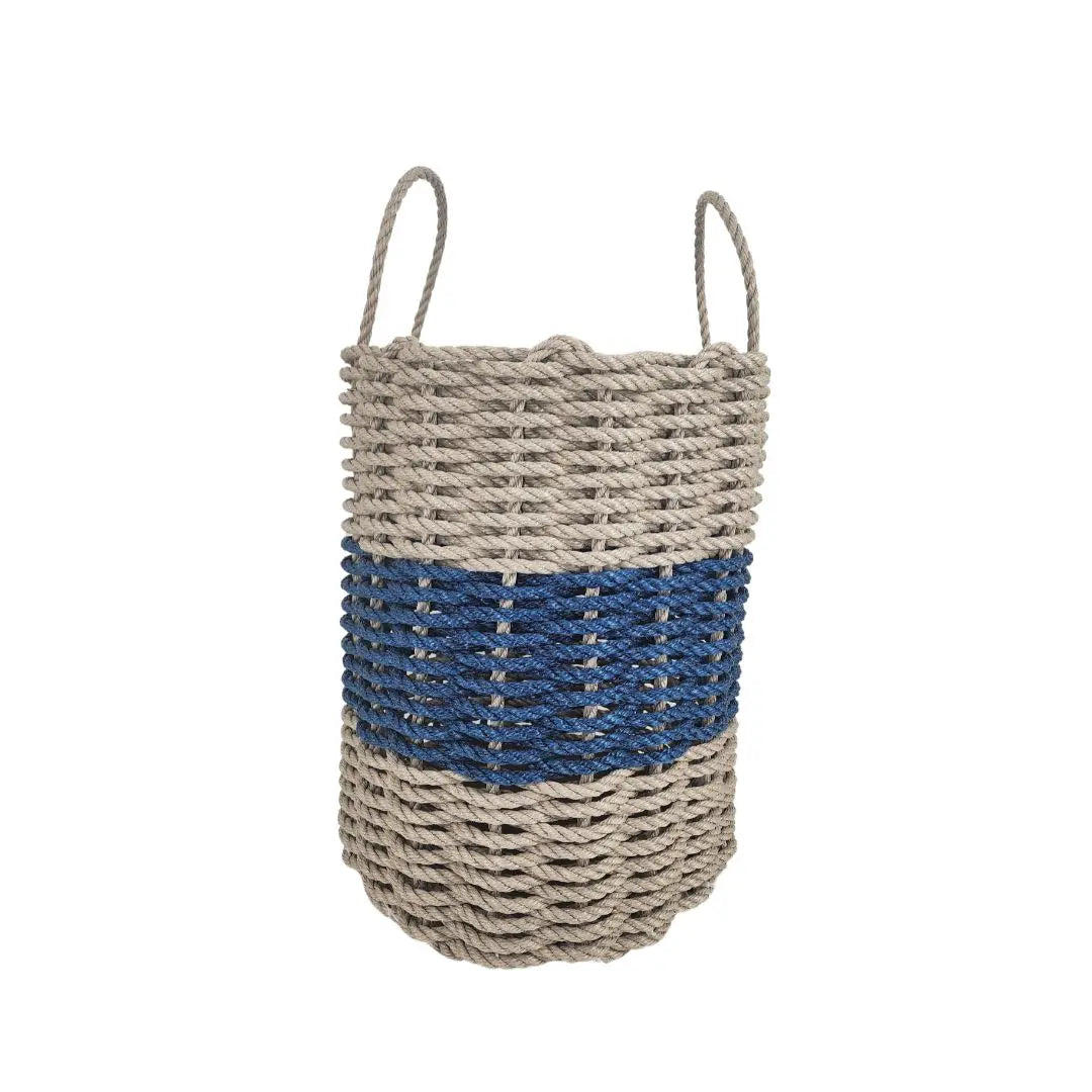 Cesta de Almacenamiento de Cuerda de Langosta de Maine Auténtica Color Tan y Azul Marino