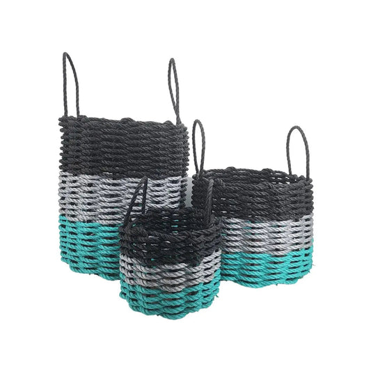 Authentic Maine Lobster Rope Storage Basket Teal, Gray, Black - Tampa Home & Garden Store