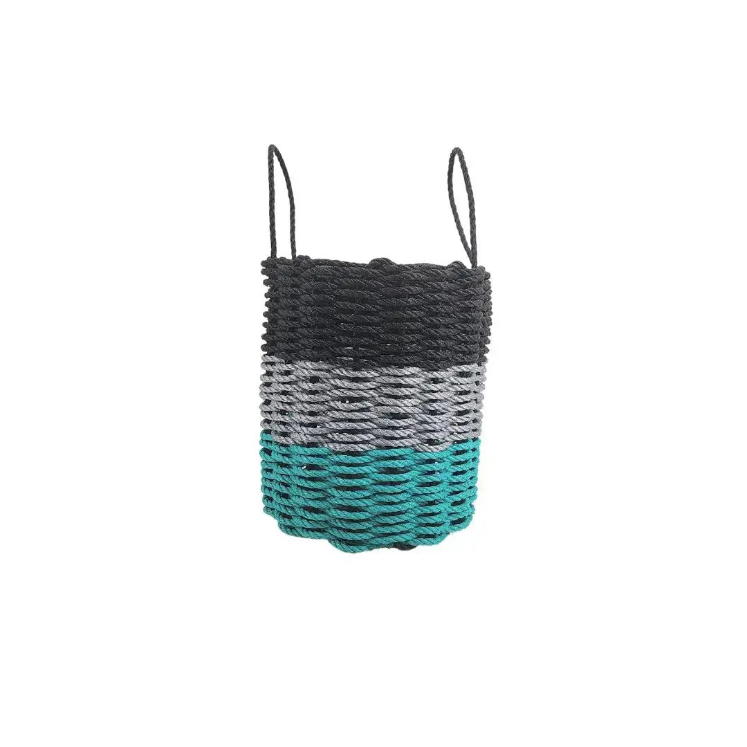 Authentic Maine Lobster Rope Storage Basket teal gray black stripes two handles Little Salty Rope on Tampa Home & Garden Store
