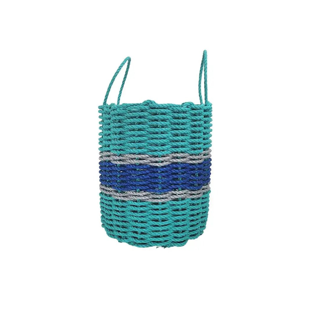 Authentic Maine lobster rope basket in teal and blue with gray accents by Little Salty Rope on Tampa Home & Garden Store