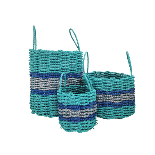 Authentic Maine Lobster Rope Storage Basket Teal and Light Gray with Blue Accents - Tampa Home & Garden Store