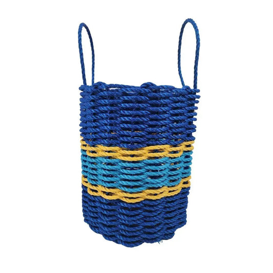 Authentic Maine Lobster Rope Storage Basket blue-yellow two-tone rope with handles on Tampa Home & Garden Store