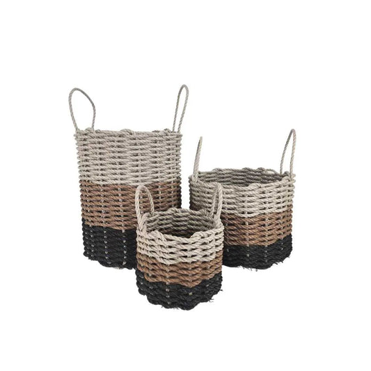 Lobster rope storage basket set in ombre tan to black, 3-piece by Little Salty Rope on Tampa Home & Garden Store