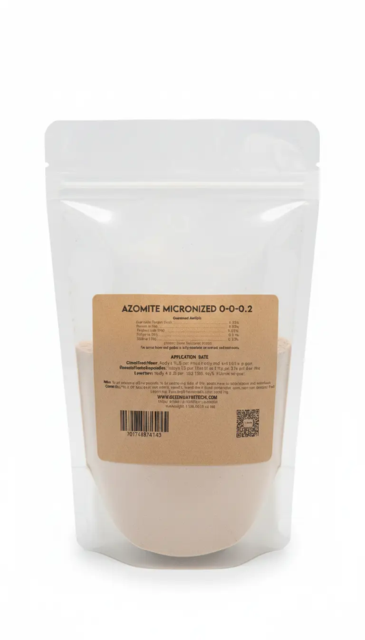 Azomite Micronized Powder Fertilizer by Greenway Biotech in a white resealable pouch on Tampa Home & Garden Store