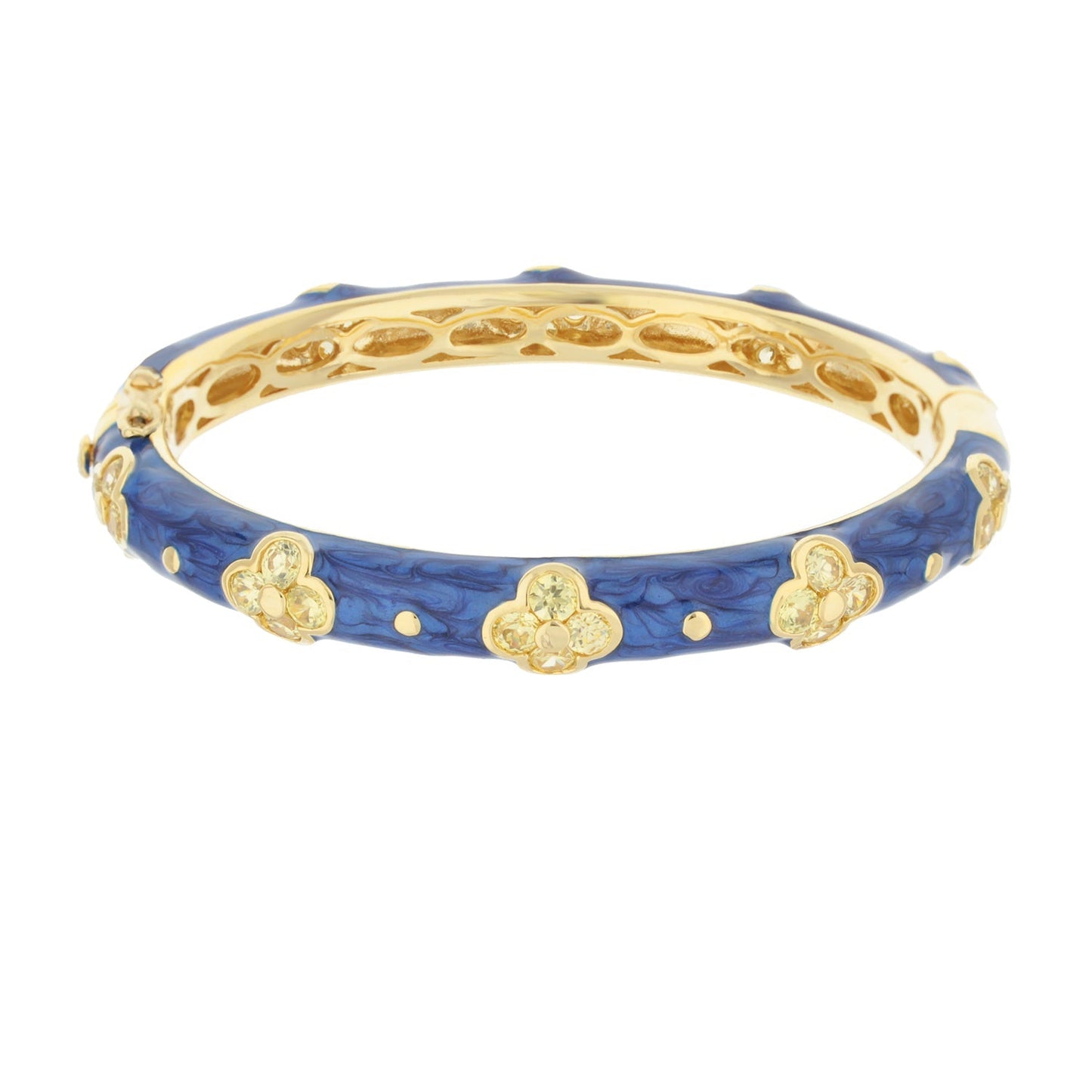 Hinged Clover Bangle in Black Enamel and Gold