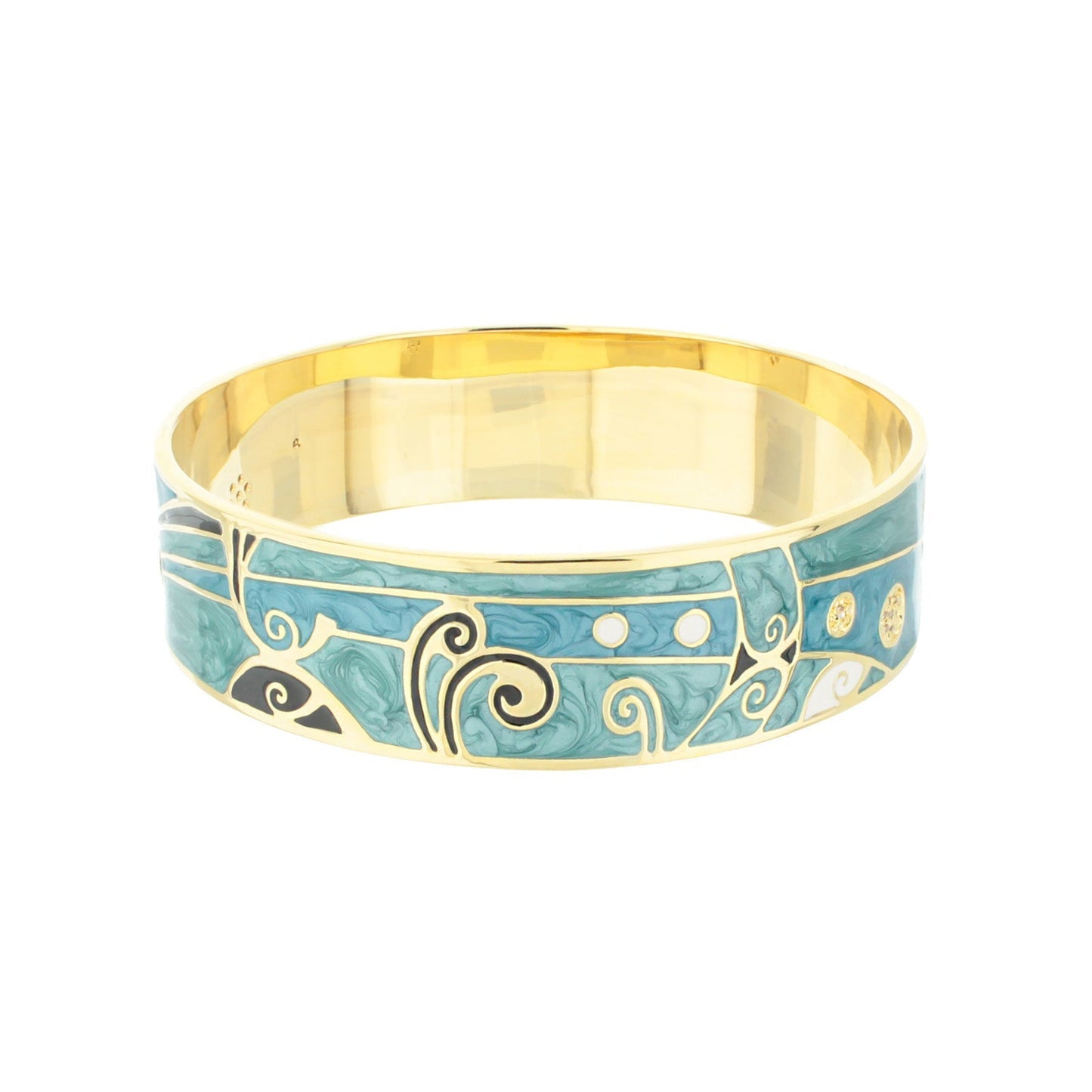 Modern Art Rhodium and Cubic Zirconia Bangle