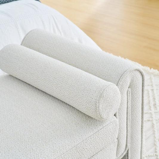 Bedroom Linen Storage Stool with Large Space beige textured boucle fabric by VIP Digital Presence on Tampa Home & Garden Store