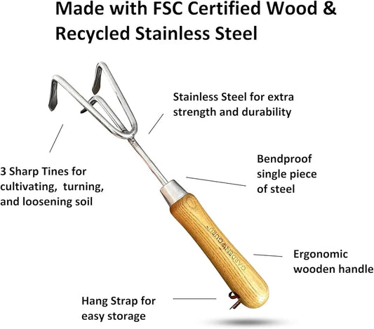 Stainless steel garden cultivator with wood handle Garden Guru on Tampa Home & Garden Store