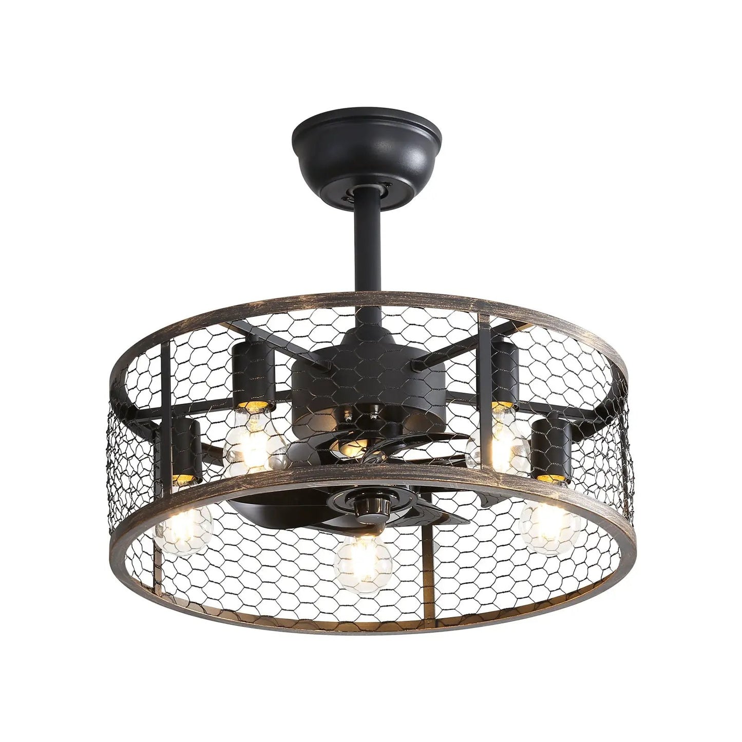 Classic ceiling fan with light, 19.7 in, black metal wire cage and bulbs on Tampa Home & Garden Store