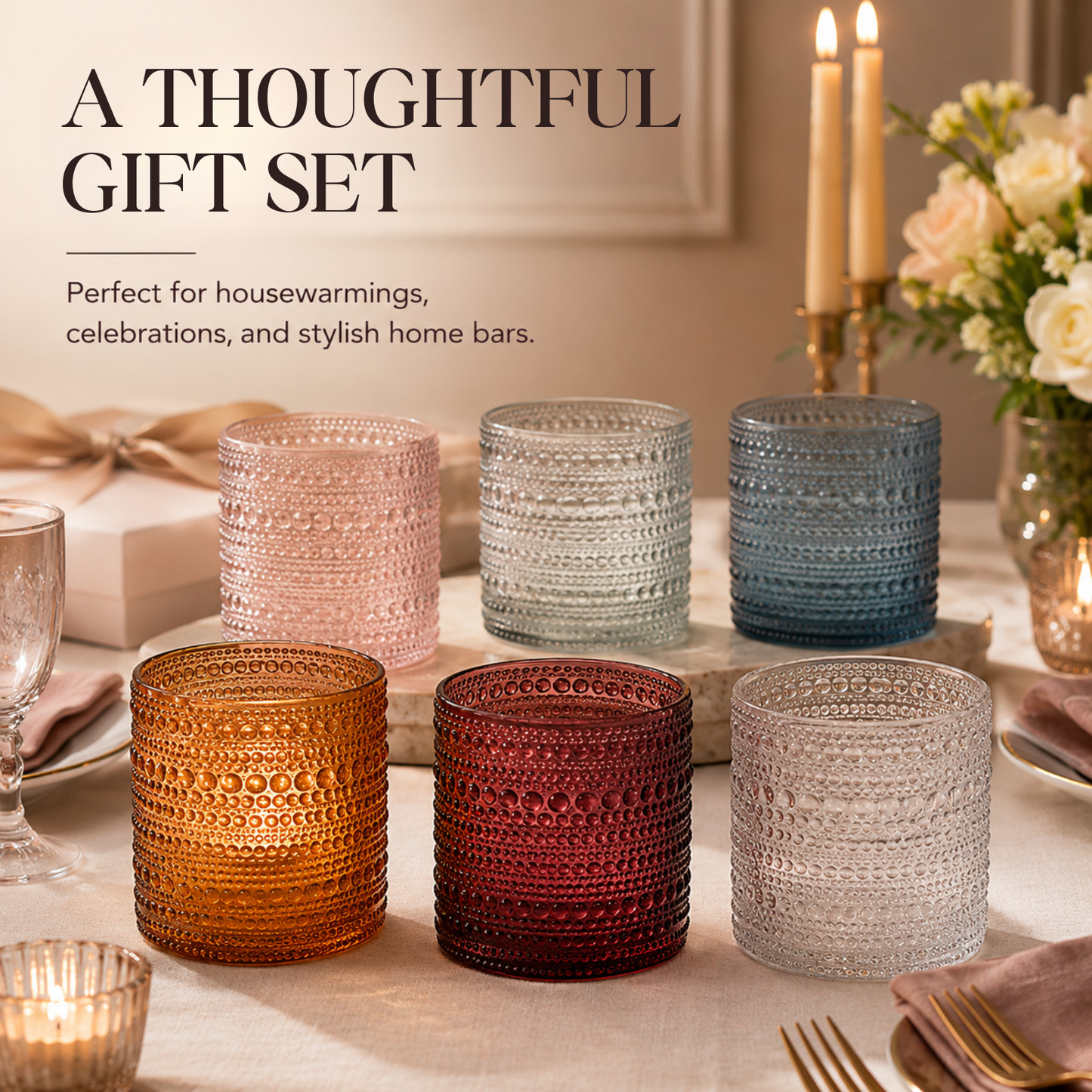 Spring Tonal Hobnail Lowball Glasses Set of 6