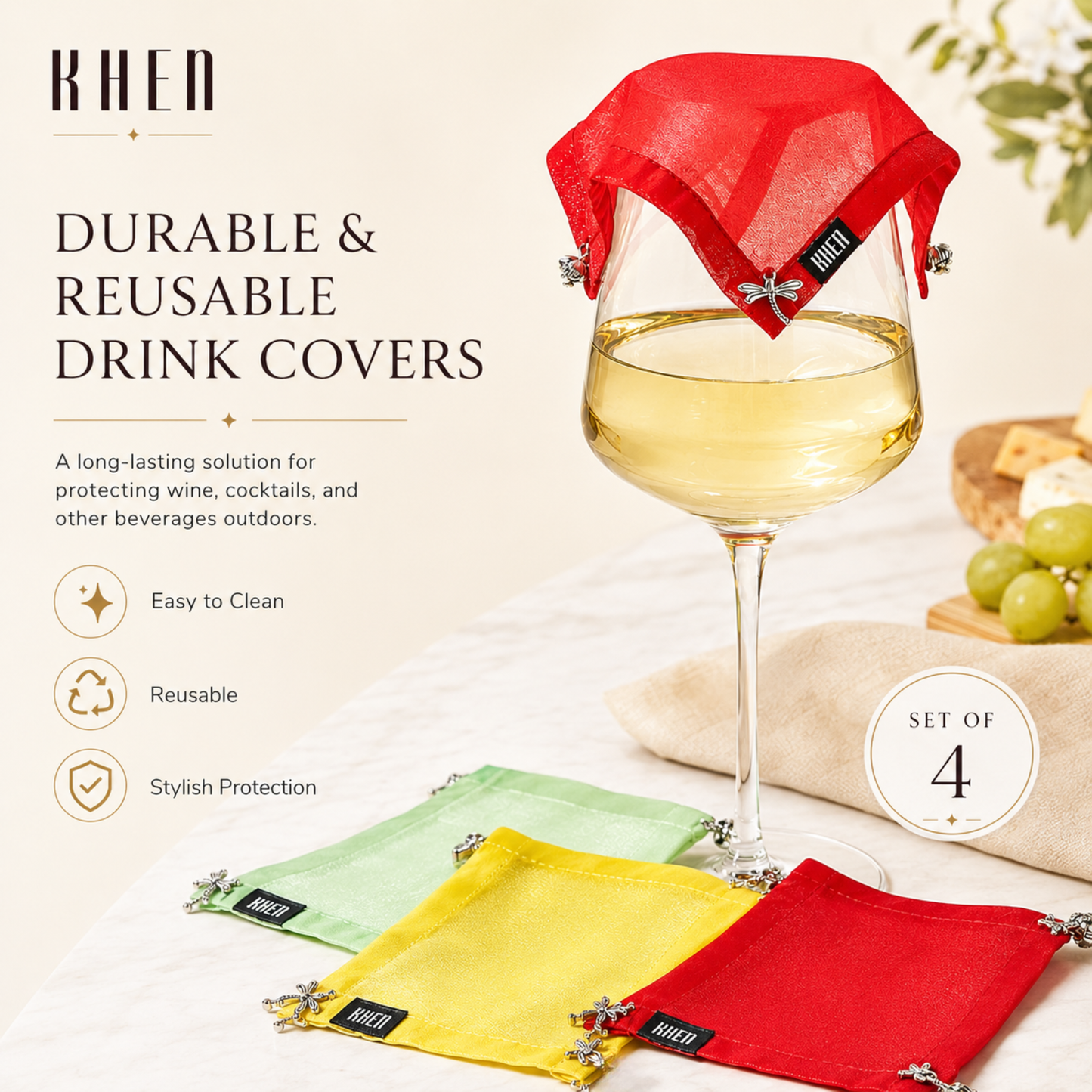 Weighted Outdoor Wine Glass Covers Set of 4