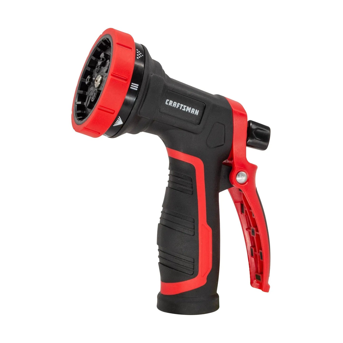 Craftsman 8-pattern garden hose nozzle in red and black, adjustable spray head on Tampa Home & Garden Store
