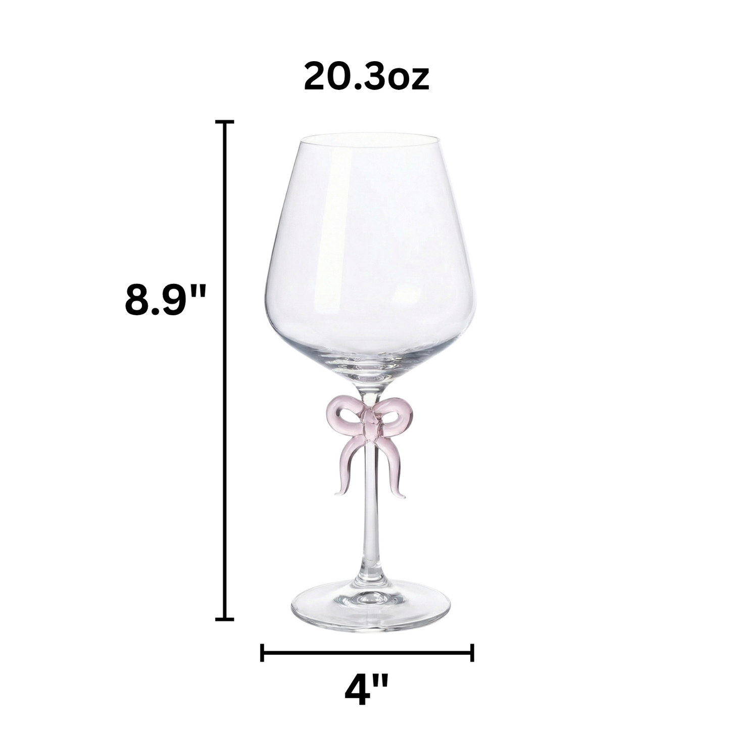 Large Clear Wine Glass with Pink Bow on Stem Set