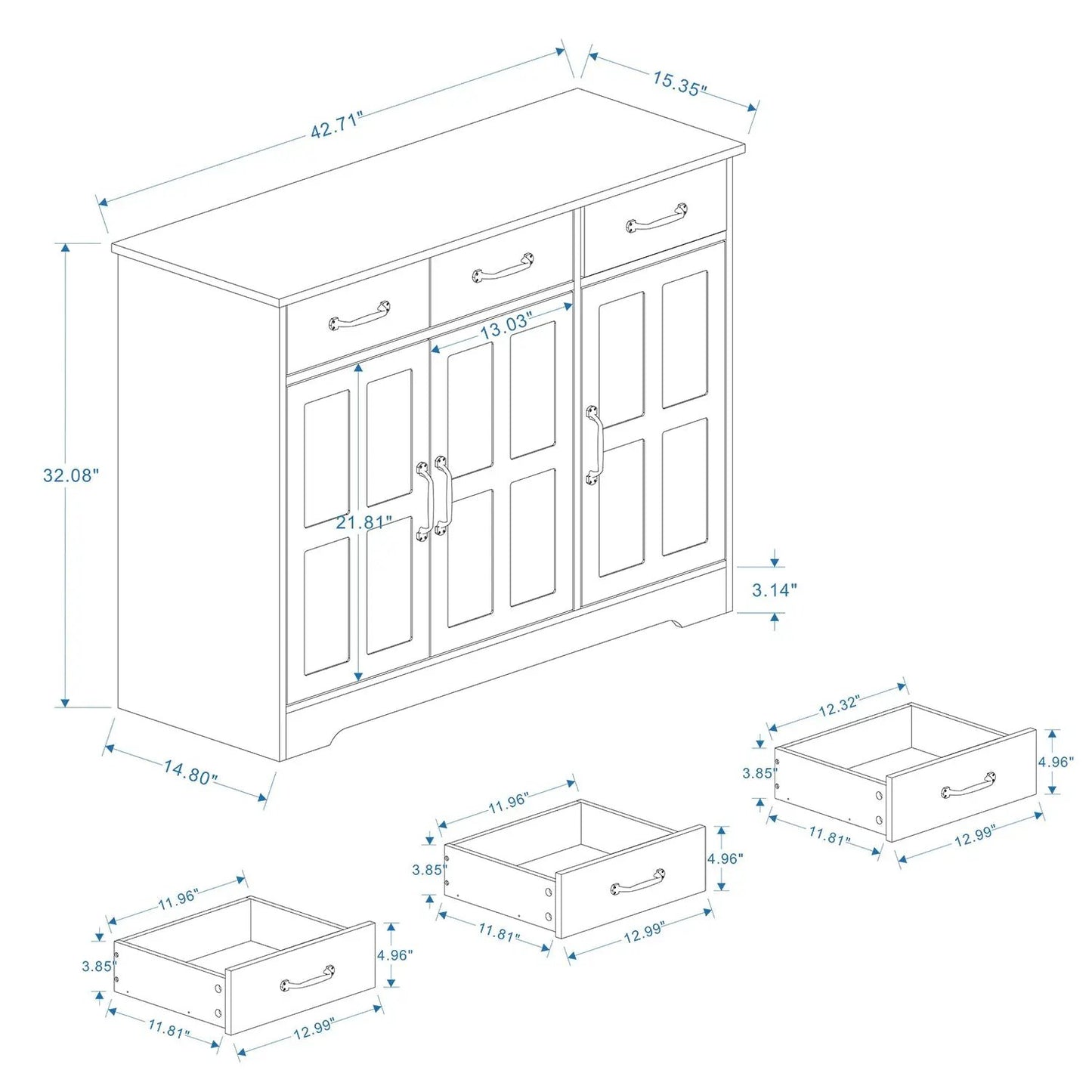 Farmhouse buffet cabinet sideboard with 3 drawers and paneled doors VIP Digital Presence on Tampa Home & Garden Store