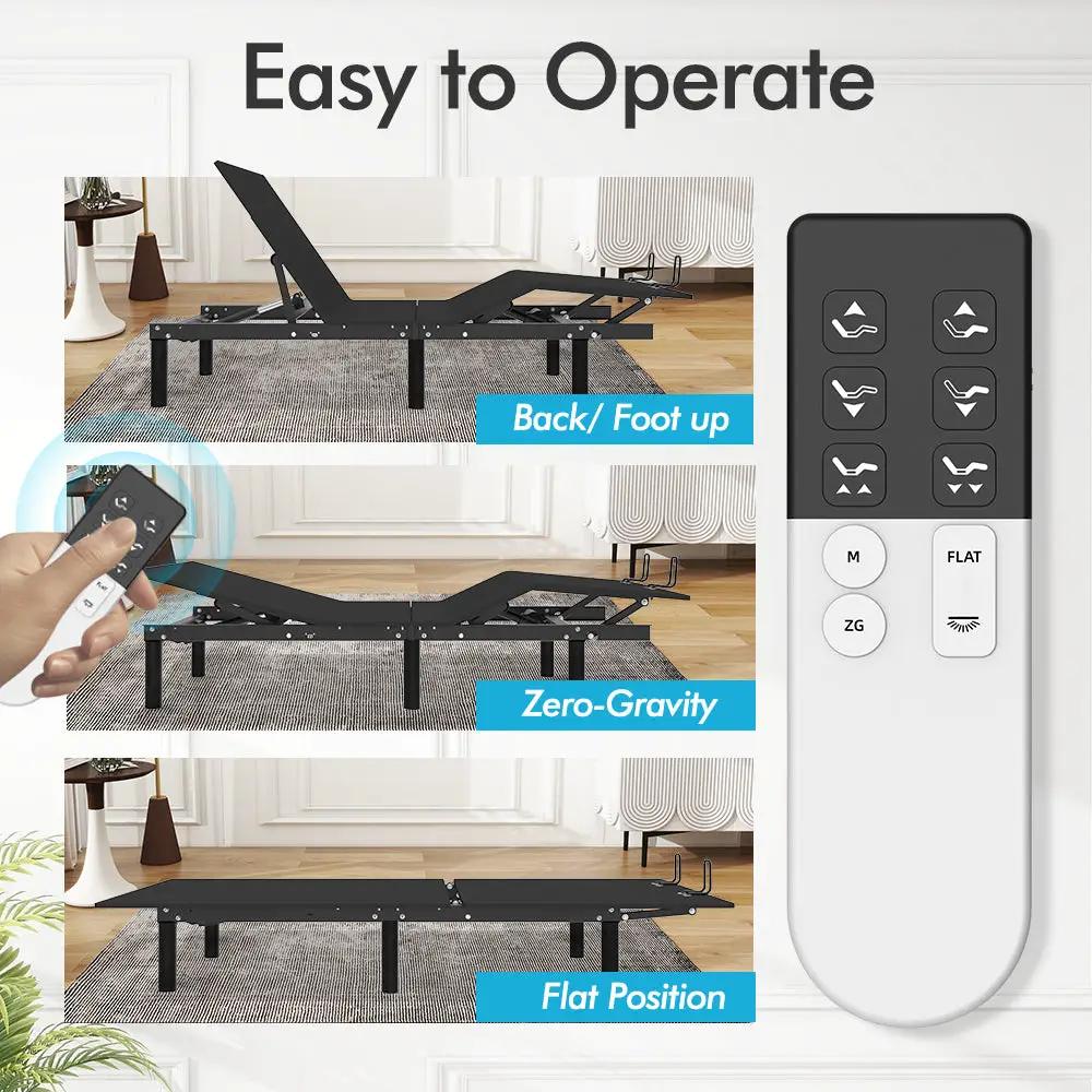 Estructura de base de cama ajustable J300 - Twin XL - Inclinación - Gravedad cero - Iluminación debajo de la cama - Control remoto inalámbrico - Tipo A-Tipo C