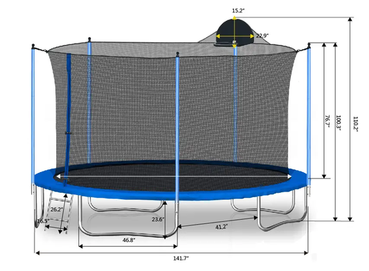 12ft trampoline with enclosure net, hoop, blue frame for adults and kids with safety net on Tampa Home & Garden Store