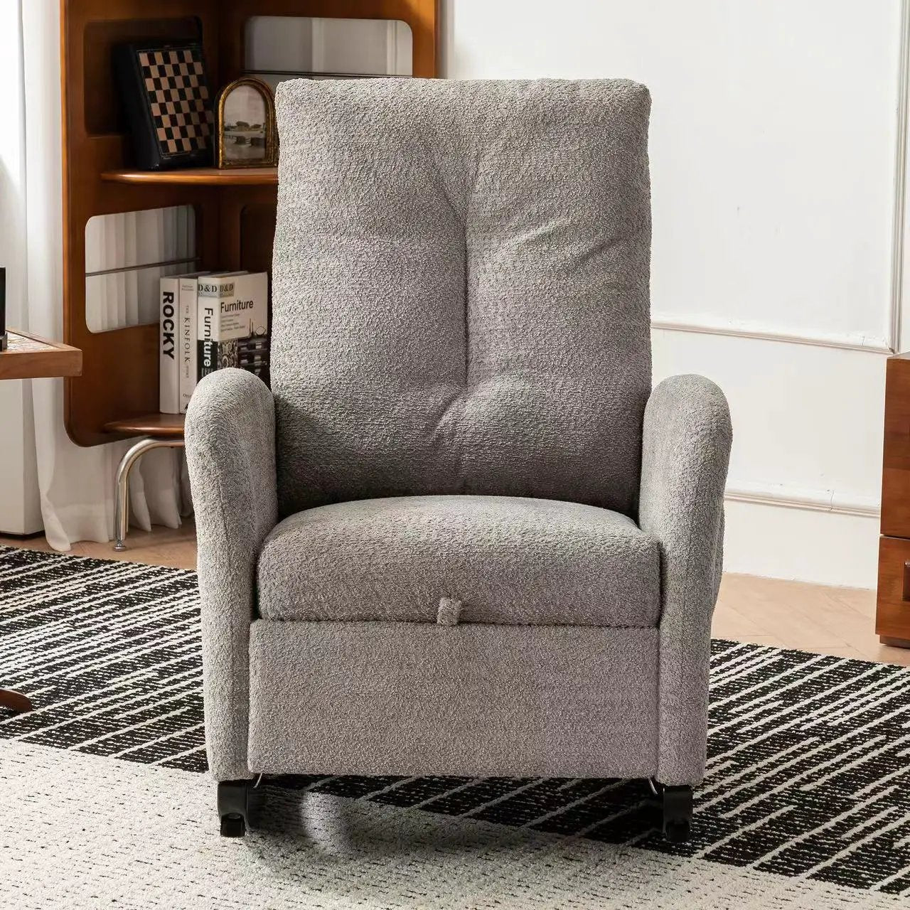 Accent Rocking Chair with Footrest and High Back in gray upholstery for nursery on Tampa Home & Garden Store