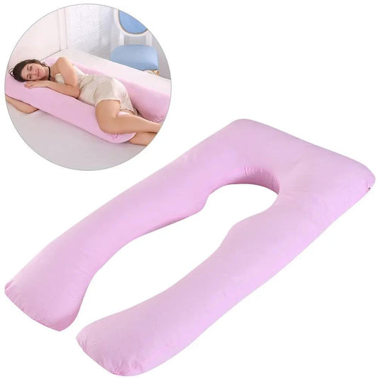 Pink full-body U-shaped pregnancy pillow for sleep with a soft cover on Tampa Home & Garden Store