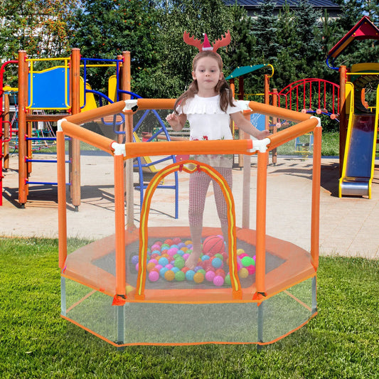 55 Inch Toddlers Trampoline with enclosure net orange rails child inside on Tampa Home & Garden Store
