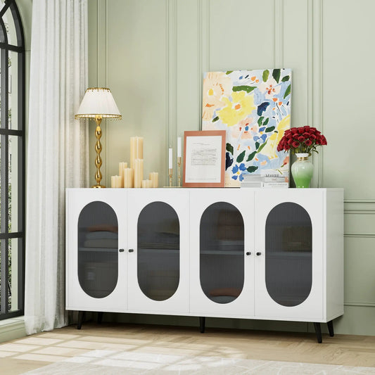 Freestanding sideboard cabinet with acrylic doors white finish and oval glass fronts on Tampa Home & Garden Store