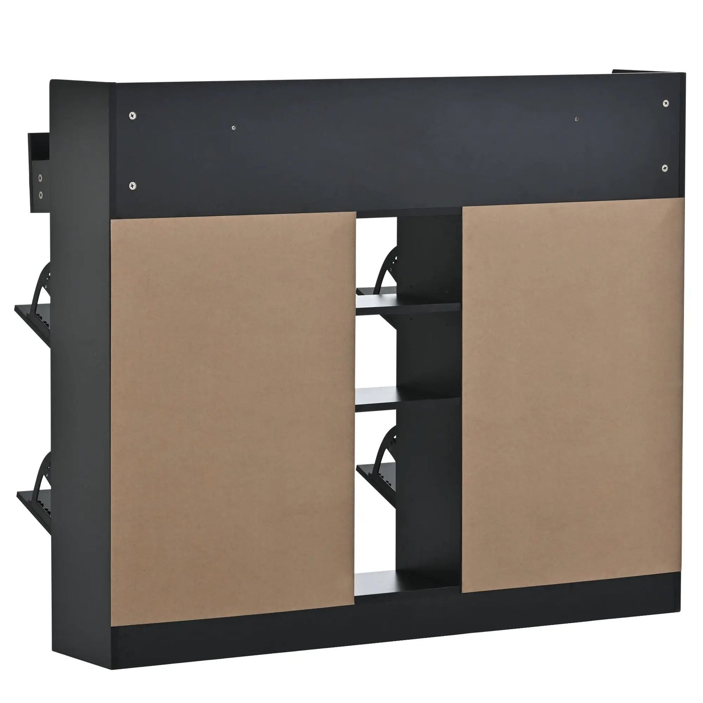 Ontrend modern shoe cabinet with 4 flip drawers in matte black finish on Tampa Home & Garden Store