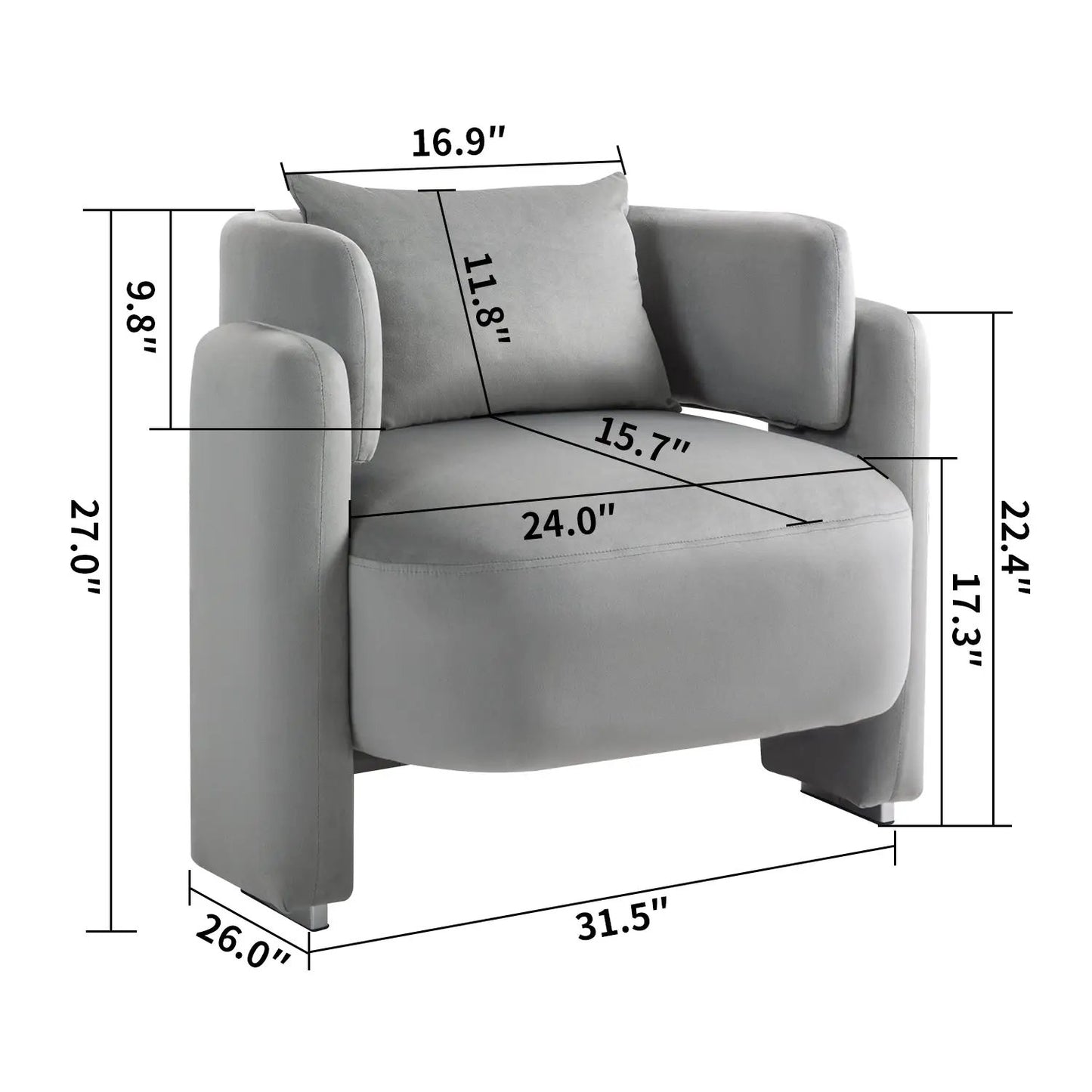 Modern Velvet Lounge Chair with Pillows, grey velvet upholstery by VIP Digital Presence on Tampa Home & Garden Store