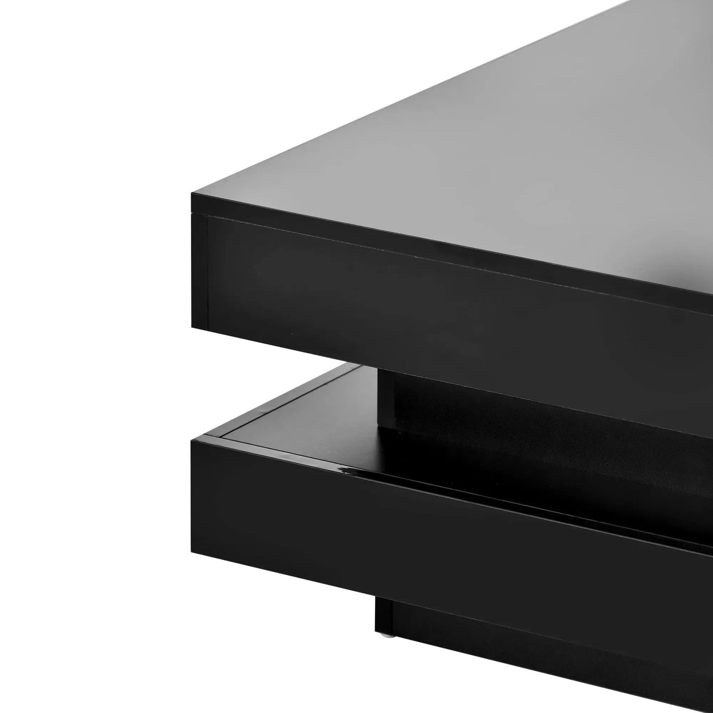 On-Trend high-gloss minimalist coffee table with gray top and black base close-up corner view on Tampa Home & Garden Store