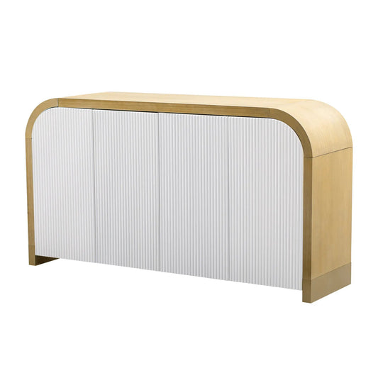 U-Style 4-Door Curved Corner Cabinet with light wood frame and white ribbed doors on Tampa Home & Garden Store
