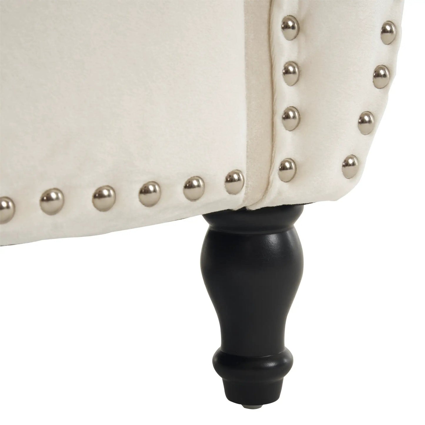 Beige velvet storage ottoman rectangular bench with studded edge and black leg on Tampa Home & Garden Store