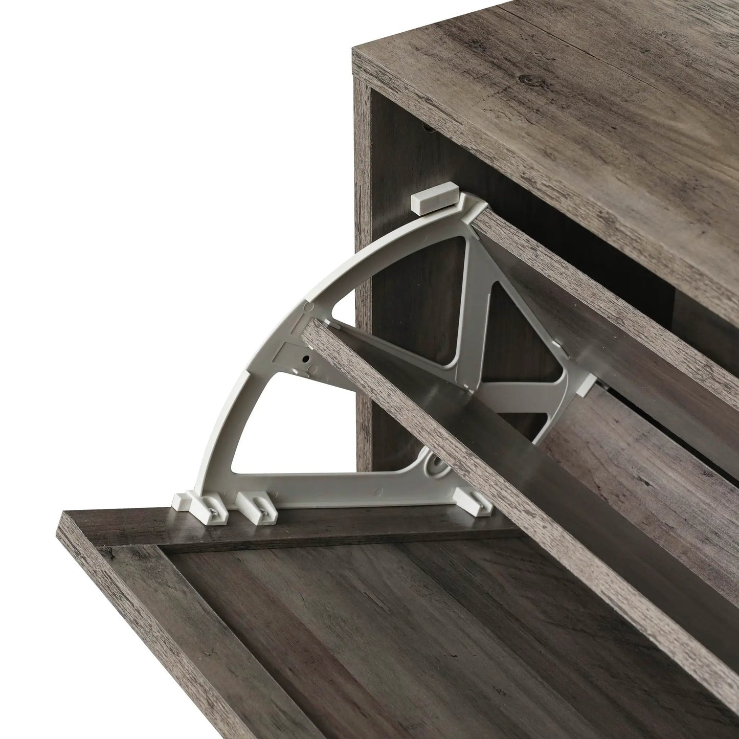 4-door freestanding shoe rack with woodgrain finish and white doors for entryway storage on Tampa Home & Garden Store