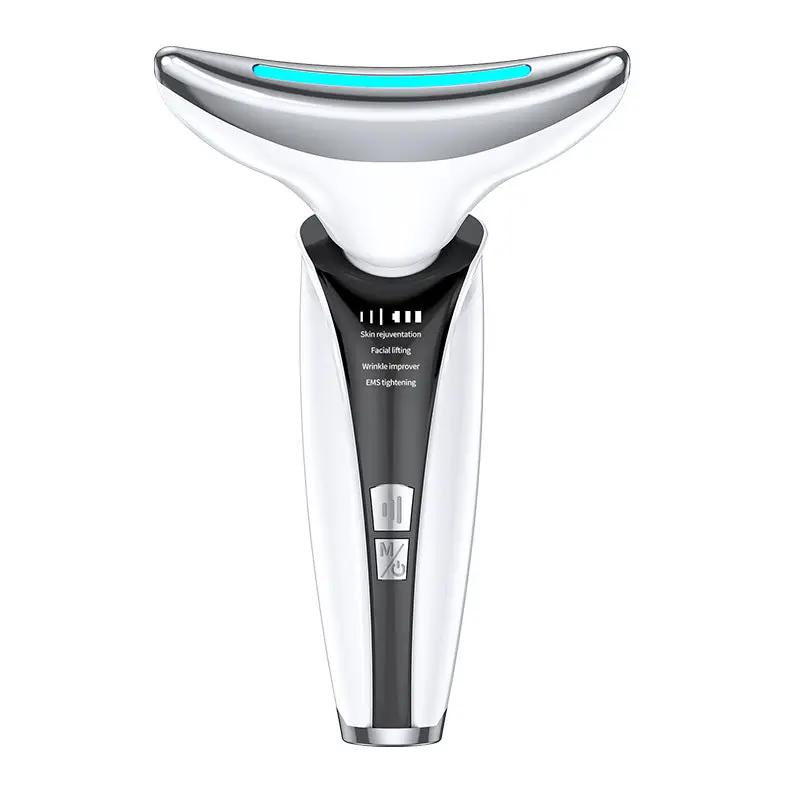 Face and Neck Lifting Massager Photon Therapy, silver handheld device with blue LED strip on Tampa Home & Garden Store