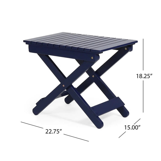 Outdoor folding wooden side table navy blue with slatted top and cross legs on Tampa Home & Garden Store